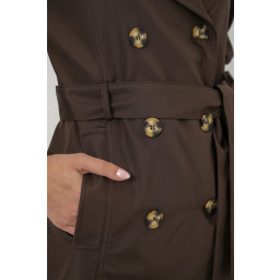 ترنشكوت نسائي قصير بحزام 5982 - بني Women's Short Belted Trench Coat 5982 - Brown