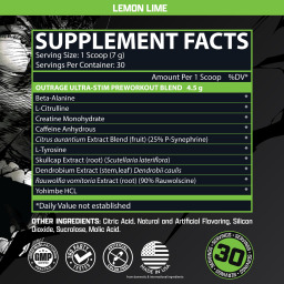 مكمل طاقة كافيين عالي ما قبل التمرين بنكهة الليمون Outrage Ultra High-Stim Pre-Workout – Lemon Lime