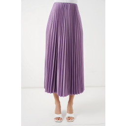 تنورة بليسيه بمظهر جلد 8009 - ليلكي 8009 Pleated Skirt with Leather Look - Lilac
