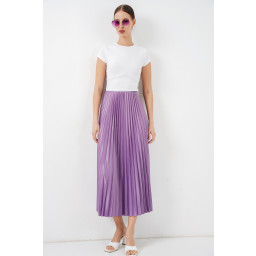 تنورة بليسيه بمظهر جلد 8009 - ليلكي 8009 Pleated Skirt with Leather Look - Lilac