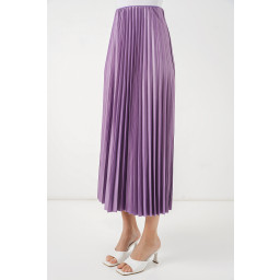 تنورة بليسيه بمظهر جلد 8009 - ليلكي 8009 Pleated Skirt with Leather Look - Lilac