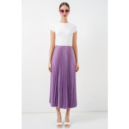 تنورة بليسيه بمظهر جلد 8009 - ليلكي 8009 Pleated Skirt with Leather Look - Lilac