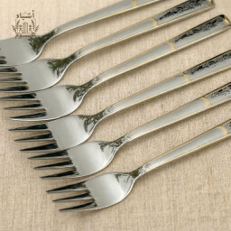 طقم شوك طعام فاخر - فضي وذهبي - 6 قطع Luxury Dinner Forks Set - Silver & Gold - 6 Pcs
