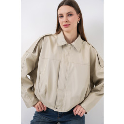جاكيت نسائي قصير واسع 0732 - لون حجري Women's Oversize Short Jacket 0732 - Stone