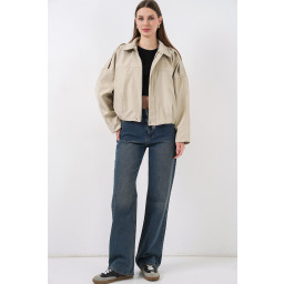 جاكيت نسائي قصير واسع 0732 - لون حجري Women's Oversize Short Jacket 0732 - Stone