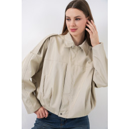 جاكيت نسائي قصير واسع 0732 - لون حجري Women's Oversize Short Jacket 0732 - Stone