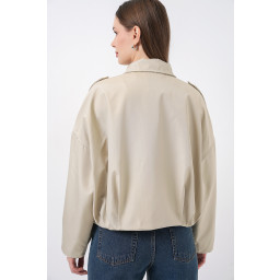 جاكيت نسائي قصير واسع 0732 - لون حجري Women's Oversize Short Jacket 0732 - Stone