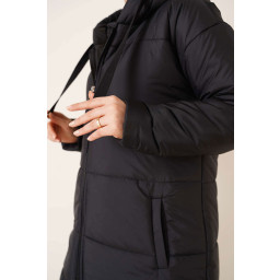 جاكيت T5120 طويل منفوخ للمحجبات بغطاء رأس - أسود T5120 Hooded Long Puffer Modest Jacket - Black