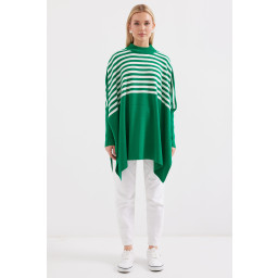 15783 بونشو تريكو فضفاض بفتحات جانبية - أخضر فاتح 15783 Slit Poncho Knit Sweater - Light Green