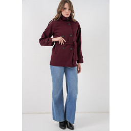 معطف نسائي شتوي بحزام 9162 - لون خمري Women's Belted Winter Coat 9162 - Burgundy