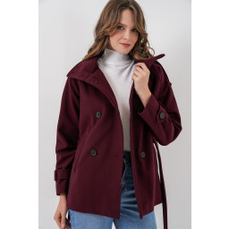 معطف نسائي شتوي بحزام 9162 - لون خمري Women's Belted Winter Coat 9162 - Burgundy