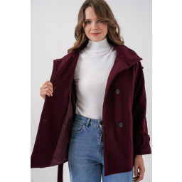 معطف نسائي شتوي بحزام 9162 - لون خمري Women's Belted Winter Coat 9162 - Burgundy