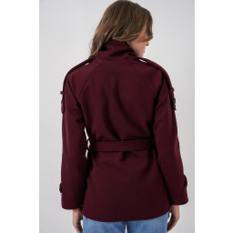 معطف نسائي شتوي بحزام 9162 - لون خمري Women's Belted Winter Coat 9162 - Burgundy