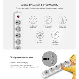 موزّع كهربائي Huntkey SUL507 – 4 منافذ + 2 USB بطول 3 متر Huntkey SUL507 Power Strip – 4 Sockets + 2 USB, 3m