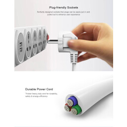 موزّع كهربائي Huntkey SUL507 – 4 منافذ + 2 USB بطول 3 متر Huntkey SUL507 Power Strip – 4 Sockets + 2 USB, 3m