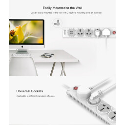 موزّع كهربائي Huntkey SUL507 – 4 منافذ + 2 USB بطول 3 متر Huntkey SUL507 Power Strip – 4 Sockets + 2 USB, 3m