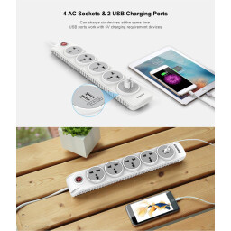 موزّع كهربائي Huntkey SUL507 – 4 منافذ + 2 USB بطول 3 متر Huntkey SUL507 Power Strip – 4 Sockets + 2 USB, 3m