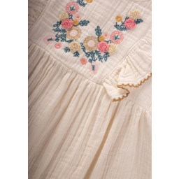 فستان أطفال من الموسلين العضوي بتطريز عرقي - طبيعي (1-7 سنوات) Ethnic Suzene Embroidered Organic Muslin Dress for Girls 1-7 Years - Natural