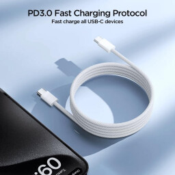 كيبل تايب سي سريع 60 واط مجدول متين بطول متر 60W Fast Type-C Cable, Durable Braided, 1 Meter Length