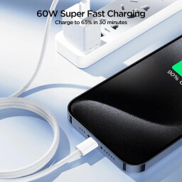 كيبل تايب سي سريع 60 واط مجدول متين بطول متر 60W Fast Type-C Cable, Durable Braided, 1 Meter Length