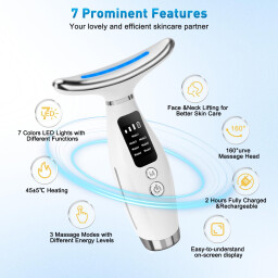 جهاز تدليك الوجه الكهربائي بتقنية EMS سبع ألوان LED لشد البشرة ومكافحة التجاعيد EMS electric facial massager with seven LED colors for skin tightening and anti-wrinkle treatment