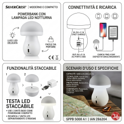 شاحن متنقل سلفر كرست بتصميم فطر مع إضاءة LED Silver Crest Mushroom Design Portable Charger with LED Light