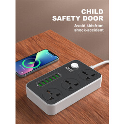 LDNIO SC3604C موزع كهرباء 3 منافذ مع 6 منافذ USB وشحن سريع 20 واط LDNIO SC3604C 3-Outlet Power Strip with 6 USB Ports 20W Fast Charging