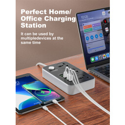 LDNIO SC3604C موزع كهرباء 3 منافذ مع 6 منافذ USB وشحن سريع 20 واط LDNIO SC3604C 3-Outlet Power Strip with 6 USB Ports 20W Fast Charging