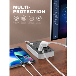 LDNIO SC3604C موزع كهرباء 3 منافذ مع 6 منافذ USB وشحن سريع 20 واط LDNIO SC3604C 3-Outlet Power Strip with 6 USB Ports 20W Fast Charging