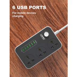 LDNIO SC3604C موزع كهرباء 3 منافذ مع 6 منافذ USB وشحن سريع 20 واط LDNIO SC3604C 3-Outlet Power Strip with 6 USB Ports 20W Fast Charging