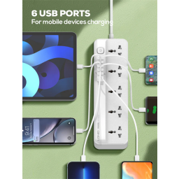 موزع كهرباء LDNIO SC5614C بخمسة منافذ كهرباء وستة منافذ USB مع شحن سريع قدرة 20 واط LDNIO SC5614C 5-Outlets Power Strip with 6 USB Ports (20W Fast Charging & 2500W High Power)