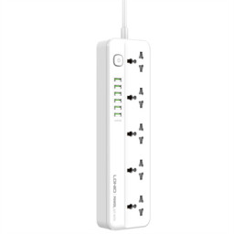 موزع كهرباء LDNIO SC5614C بخمسة منافذ كهرباء وستة منافذ USB مع شحن سريع قدرة 20 واط LDNIO SC5614C 5-Outlets Power Strip with 6 USB Ports (20W Fast Charging & 2500W High Power)