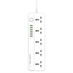 موزع كهرباء LDNIO SC5614C بخمسة منافذ كهرباء وستة منافذ USB مع شحن سريع قدرة 20 واط LDNIO SC5614C 5-Outlets Power Strip with 6 USB Ports (20W Fast Charging & 2500W High Power)