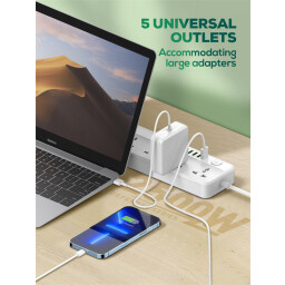 موزع كهرباء LDNIO SC5614C بخمسة منافذ كهرباء وستة منافذ USB مع شحن سريع قدرة 20 واط LDNIO SC5614C 5-Outlets Power Strip with 6 USB Ports (20W Fast Charging & 2500W High Power)
