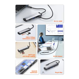 موزع متعدد الوظائف LDNIO DS-56H USB-C بدعم شحن سريع 100 واط وتصميم حديث متعدد المنافذ LDNIO DS-56H PD100W USB-C Multi-Function Hub