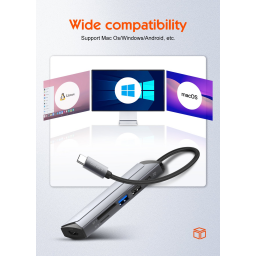 موزع متعدد الوظائف LDNIO DS-56H USB-C بدعم شحن سريع 100 واط وتصميم حديث متعدد المنافذ LDNIO DS-56H PD100W USB-C Multi-Function Hub