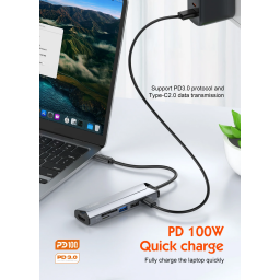 موزع متعدد الوظائف LDNIO DS-56H USB-C بدعم شحن سريع 100 واط وتصميم حديث متعدد المنافذ LDNIO DS-56H PD100W USB-C Multi-Function Hub