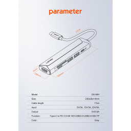 موزع متعدد الوظائف LDNIO DS-56H USB-C بدعم شحن سريع 100 واط وتصميم حديث متعدد المنافذ LDNIO DS-56H PD100W USB-C Multi-Function Hub