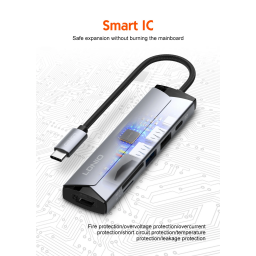 موزع متعدد الوظائف LDNIO DS-56H USB-C بدعم شحن سريع 100 واط وتصميم حديث متعدد المنافذ LDNIO DS-56H PD100W USB-C Multi-Function Hub