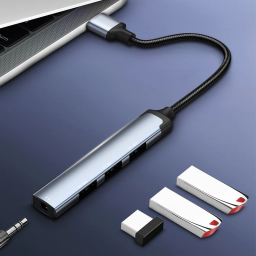 محول LDNIO DS-104U من USB-A إلى 3 منافذ USB 2.0 مع منفذ صوت 3.5 ملم LDNIO DS-104U USB-A to 3× USB 2.0 + 3.5mm Audio Adapter