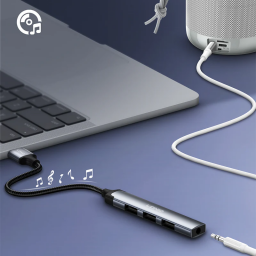 محول LDNIO DS-104U من USB-A إلى 3 منافذ USB 2.0 مع منفذ صوت 3.5 ملم LDNIO DS-104U USB-A to 3× USB 2.0 + 3.5mm Audio Adapter