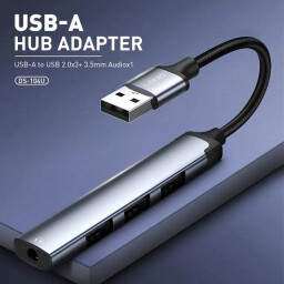 محول LDNIO DS-104U من USB-A إلى 3 منافذ USB 2.0 مع منفذ صوت 3.5 ملم LDNIO DS-104U USB-A to 3× USB 2.0 + 3.5mm Audio Adapter