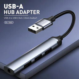محول LDNIO DS-104U من USB-A إلى 3 منافذ USB 2.0 مع منفذ صوت 3.5 ملم LDNIO DS-104U USB-A to 3× USB 2.0 + 3.5mm Audio Adapter