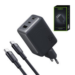 شاحن جداري 65 واط بثلاثة منافذ مع كابل USB‑C 100 واط HyperGaN 65W 3-Port Wall Charger with 100W USB‑C to USB‑C Cable