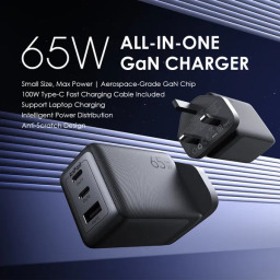 شاحن جداري 65 واط بثلاثة منافذ مع كابل USB‑C 100 واط HyperGaN 65W 3-Port Wall Charger with 100W USB‑C to USB‑C Cable