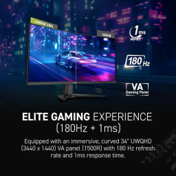 شاشة ألعاب منحنية (MSI MAG 346CQ) بحجم 34 بوصة - دقة UWQHD وتردد 180Hz MSI MAG 346CQ 34" Curved UWQHD 180Hz 1ms Adaptive-Sync Gaming Monitor - Metallic Black