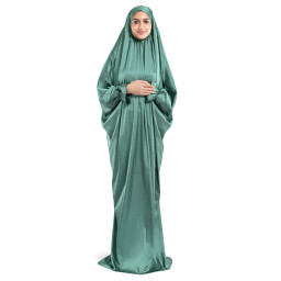 ملابس صلاة ستان لون اخضر Jade Satin Islamic Prayer Wear