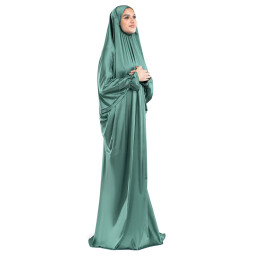 ملابس صلاة ستان لون اخضر Jade Satin Islamic Prayer Wear