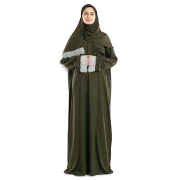 ملابس صلاة دانتيل لون زيتوني Evergreen Lace Islamic Prayer Wear