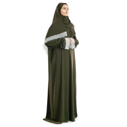 ملابس صلاة دانتيل لون زيتوني Evergreen Lace Islamic Prayer Wear